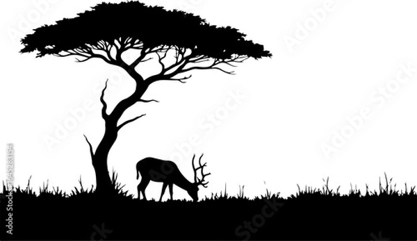 Fototapeta "Serene Deer and Tree Silhouette in Nature"