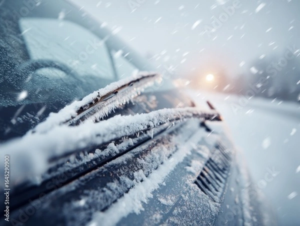 Fototapeta Frozen car covered in snow