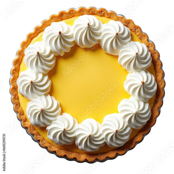 Obraz Delicious overhead view of a vibrant yellow lemon tart dessert with whipped cream decorations transparent background