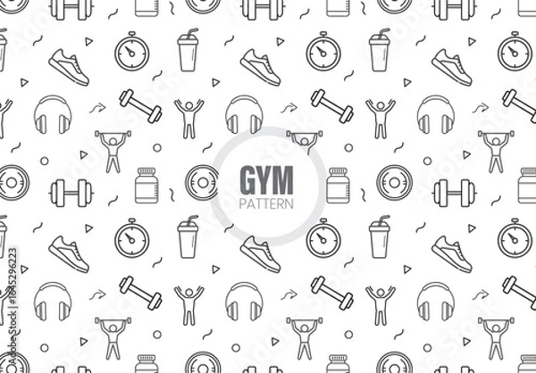 Fototapeta  Gym and fitness pattern isolated on white background with exercise equipment