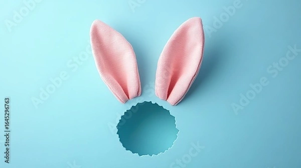 Obraz Cute animal ears element on minimalist blue background with copy space, perfect for web banners and invitation design.
