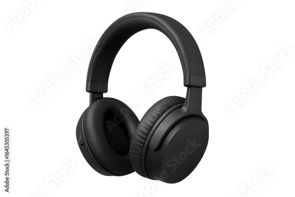 Fototapeta Modern black wireless headphones isolated on transparent background