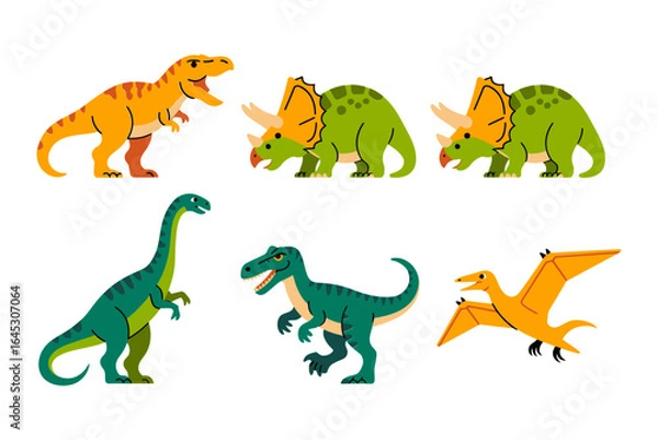 Obraz Dino family and friendship pack, parent baby sibling dinosaur poses, heartwarming vector illustration, storybook friendly graphic