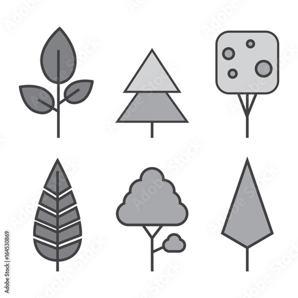 Fototapeta Set of vector line Trees. Forest creative icons