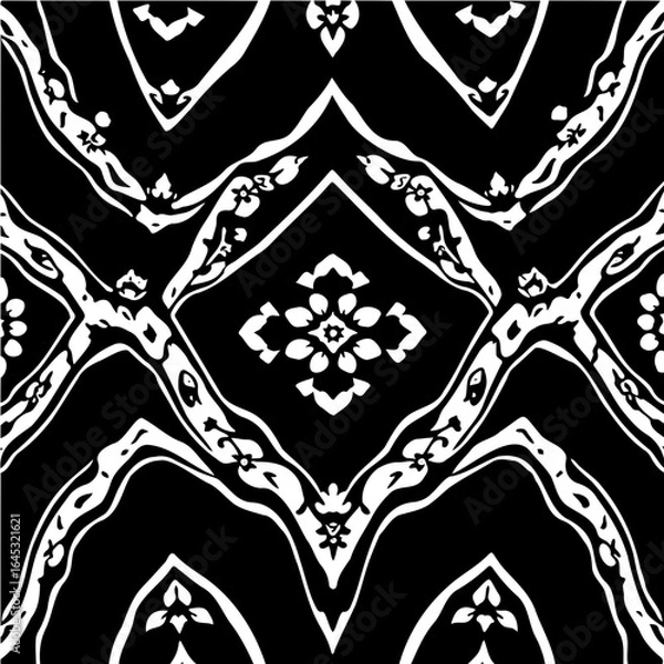 Fototapeta Wavy boho floral triangle pattern, distorted perspective, optical illusion effect