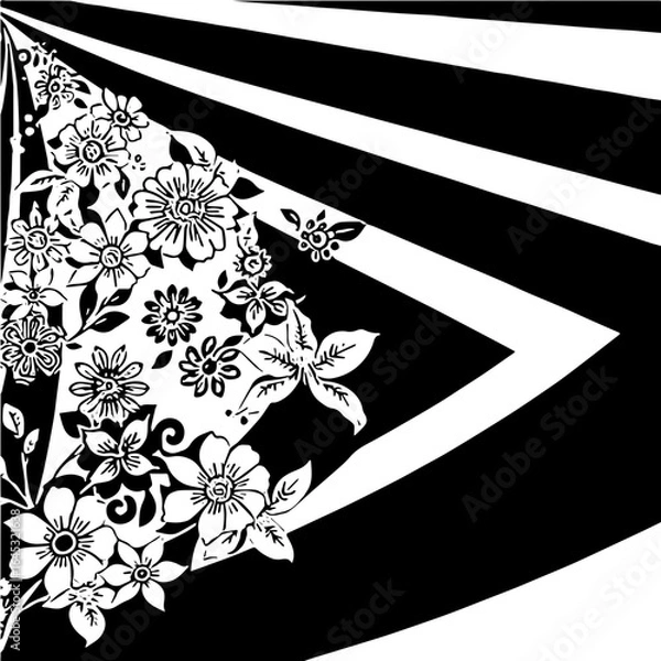 Fototapeta Wavy boho floral triangle pattern, distorted perspective, optical illusion effect