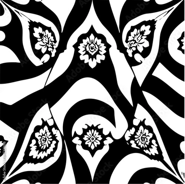 Fototapeta Wavy boho floral triangle pattern, distorted perspective, optical illusion effect
