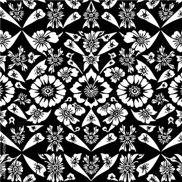 Fototapeta Wavy boho floral triangle pattern, distorted perspective, optical illusion effect