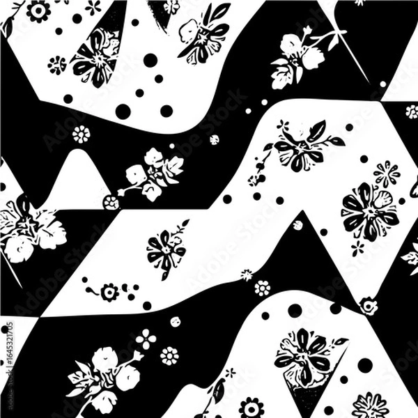 Fototapeta Wavy boho floral triangle pattern, distorted perspective, optical illusion effect
