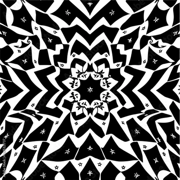 Fototapeta Wavy boho floral triangle pattern, distorted perspective, optical illusion effect