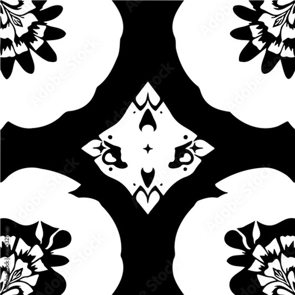 Fototapeta Wavy boho floral triangle pattern, distorted perspective, optical illusion effect