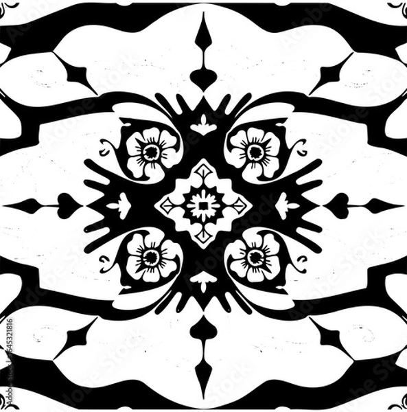 Fototapeta Wavy boho floral triangle pattern, distorted perspective, optical illusion effect