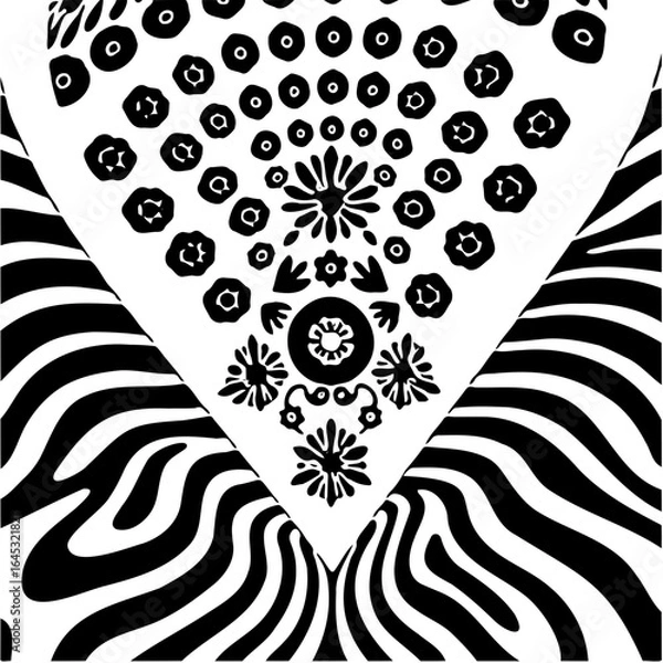 Fototapeta Wavy boho floral triangle pattern, distorted perspective, optical illusion effect
