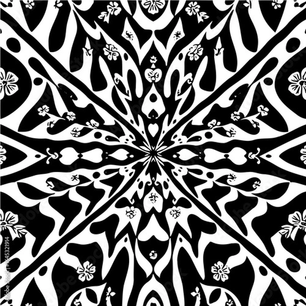 Fototapeta Wavy boho floral triangle pattern, distorted perspective, optical illusion effect