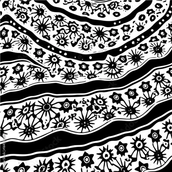 Fototapeta Wavy boho floral triangle pattern, distorted perspective, optical illusion effect