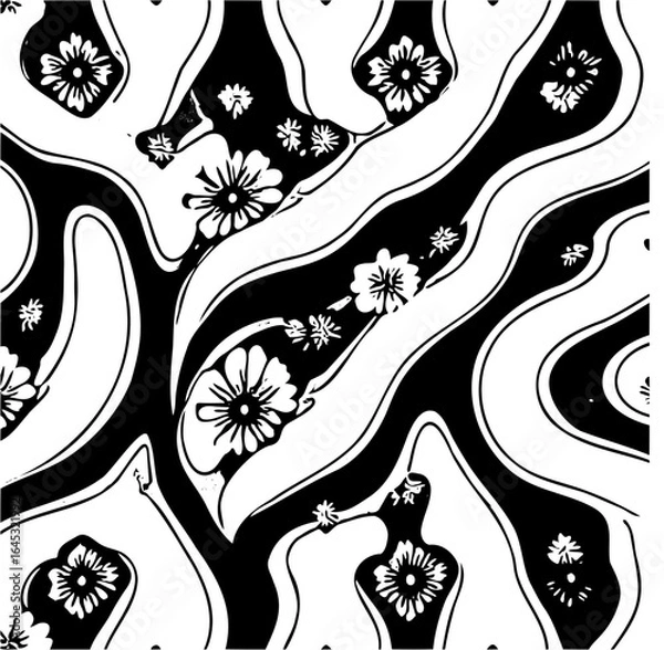 Fototapeta Wavy boho floral triangle pattern, distorted perspective, optical illusion effect