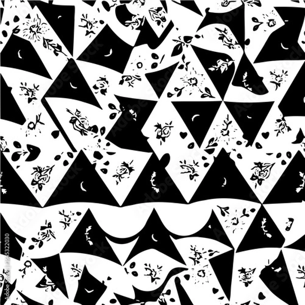 Fototapeta Wavy boho floral triangle pattern, distorted perspective, optical illusion effect