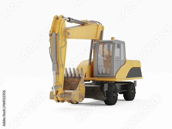 Obraz Excavator on a white background. 3D rendering
