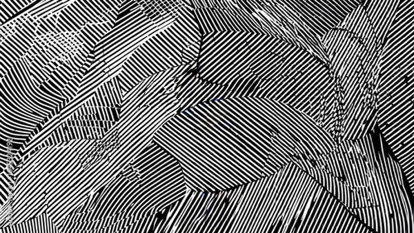 Fototapeta Abstract black and white pattern of overlapping, striped shapes
