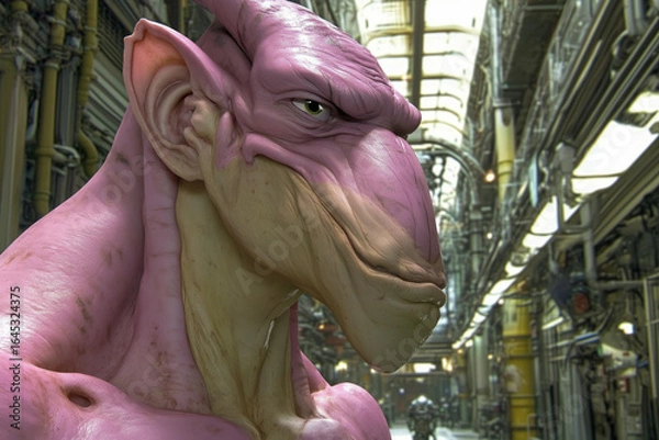 Obraz Portrait of an alien with a muscular figure and a big head