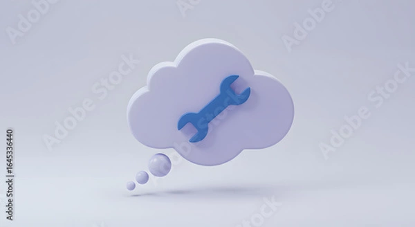 Obraz Cloud Computing Settings Concept: 3D Thought Bubble with Wrench Icon. Digital Solutions, IT Support & Maintenance Idea