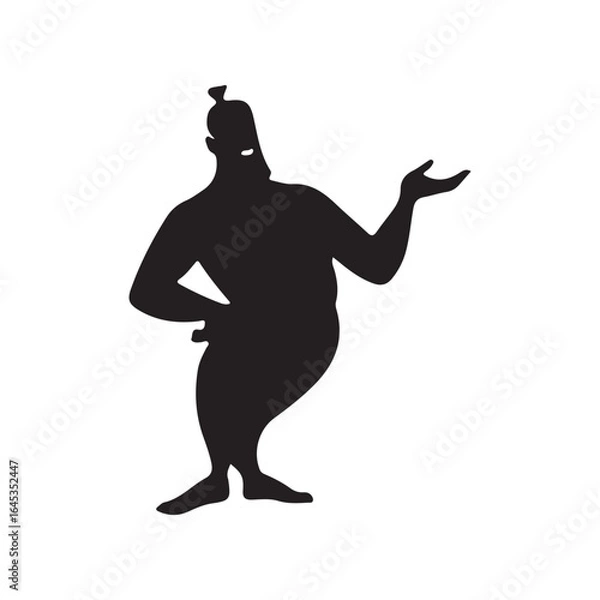 Fototapeta A Humorous Silhouette of a Genie, An Enigmatic Figure Gesturing with Intrigue and Fantasy