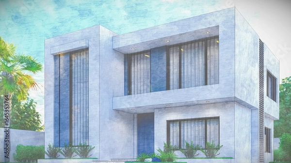 Obraz 3D illustration of a vibrant two-story house