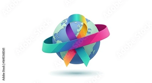 Fototapeta A Globe Wrapped With A Multicolor Awareness Ribbon, Symbolizing Global Sexual Health Rights, Consent, Equality, And Education With Bright Gradients