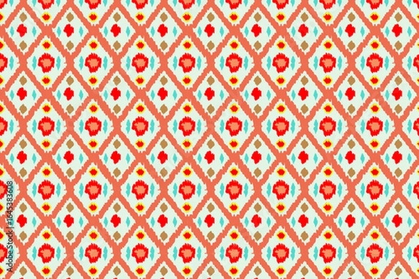 Fototapeta Seamless ethnic art pattern design featuring traditional Ikat motifs in vibrant colors and intricate detail