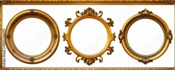 Fototapeta Three Ornate Gold Circular Frames on White