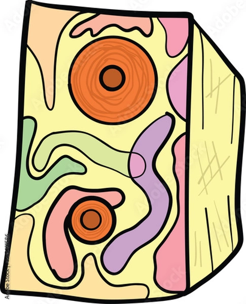 Fototapeta Colorful abstract design featuring organic shapes and patterns, with orange circles and flowing lines in various colors. This artwork evokes sense of creativity and imagination