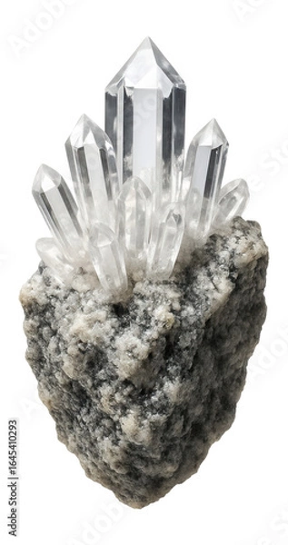 Obraz Quartz crystal cluster emerging from a rough granite matrix