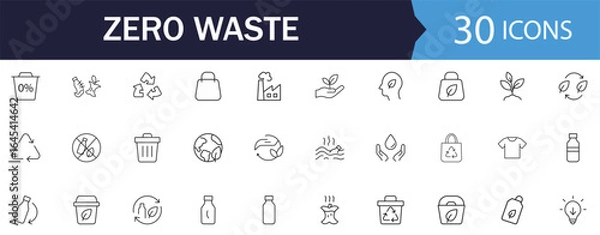 Obraz Zero Waste line Icon Set. Features icons of recycling, environment, garbage, and compost. Perfect for eco apps and sustainability reports.