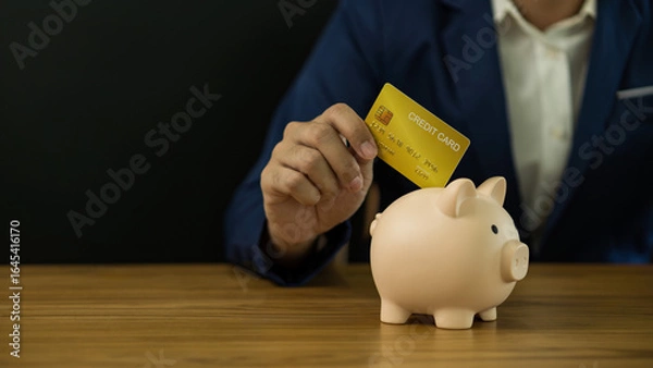 Fototapeta Savings and credit card management as part of financial planning to control debt, maintain a healthy budget, and build wealth for long term economic stability.