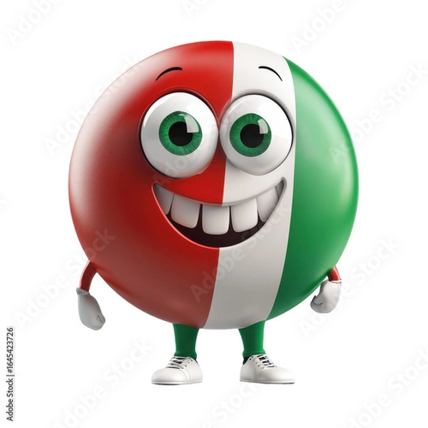 Fototapeta Happy Italian Flag Emoji Character Smiling, isolated on a transparent background
