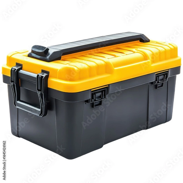 Fototapeta Yellow and Black Plastic Tool Box Storage Container, isolated on a transparent background