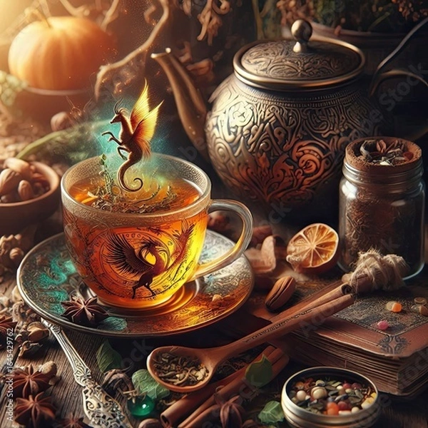 Fototapeta A tea infused with the whispers of ancient forest spirits