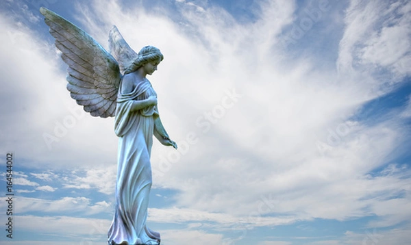 Fototapeta Beautiful angel in heaven over cloudy sky