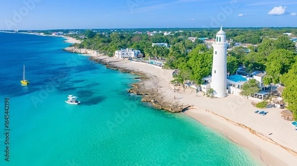 Fototapeta Aerial View Of Tropical Beach With Lighthouse