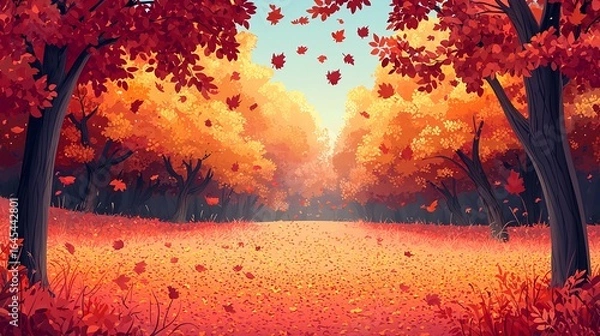 Fototapeta Autumn Forest Pixel Art Scene