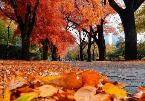 Fototapeta Autumnal Pathway Lined with Colorful Trees
