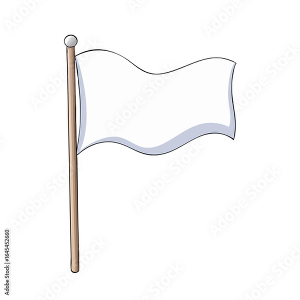 Fototapeta Plain White Flag Waving On A Pole