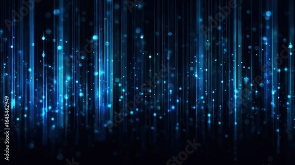 Obraz Vertical Blue Light Streams with Glowing Particles on Abstract Background