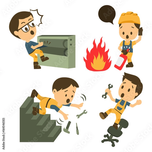 Obraz Set of Construction worker, Accident working, safety first, health and safety, vector illustrator