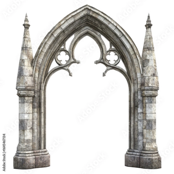 Fototapeta Gothic Archway Stone Entrance Medieval Architecture Design, isolated on a transparent background