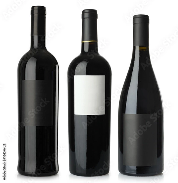 Obraz Red wine blank bottles