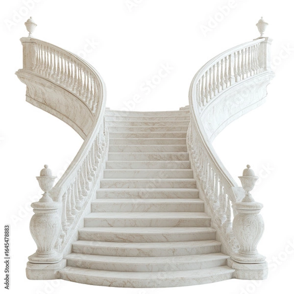Fototapeta Elegant Double Curved Marble Staircase Grand Design Luxury Home Decor, isolated on a transparent background