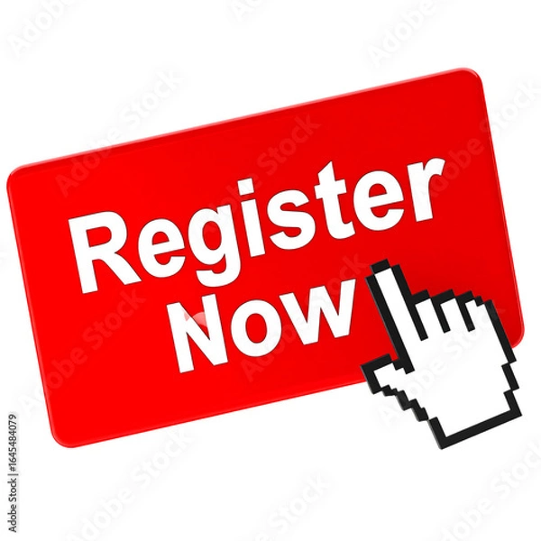 Obraz Register now button isolated on transparent background