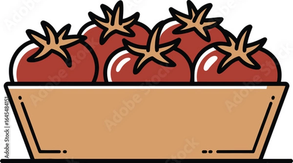 Fototapeta Fresh ripe red tomatoes piled high in a simple wooden crate