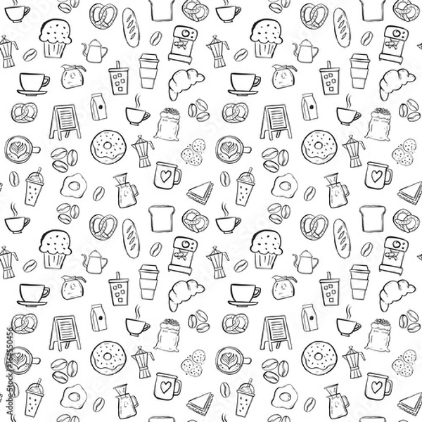 Fototapeta coffee shop seamless pattern background set